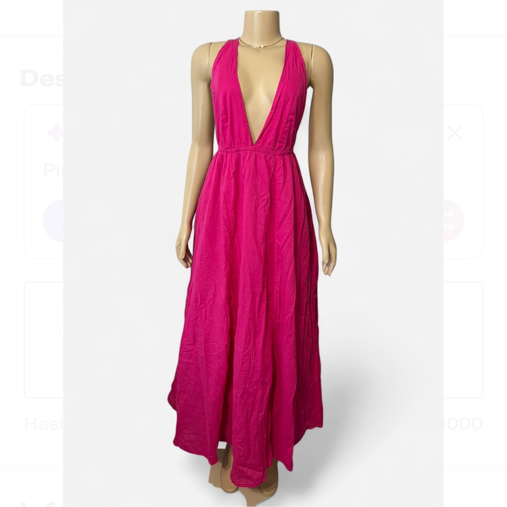 J. Crew Pink Maxi Deep V-Neck Halter Hot Pink Dress for Cocktail - Picture 2 of 5
